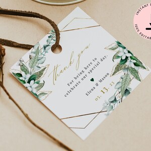 Green Foliage Wedding Welcome Bag Tags, Blush Pink Geometric Custom Hang Tags, Wedding Welcome Tags, Bridal Shower Favor Tag,Bridesmaid Tags