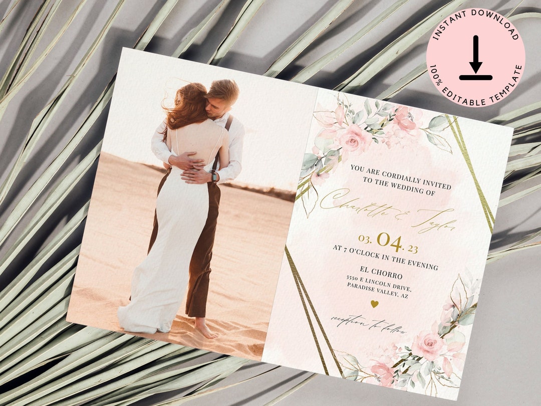 Blush Photo Wedding Invitation Template, Formal Wedding Invitation