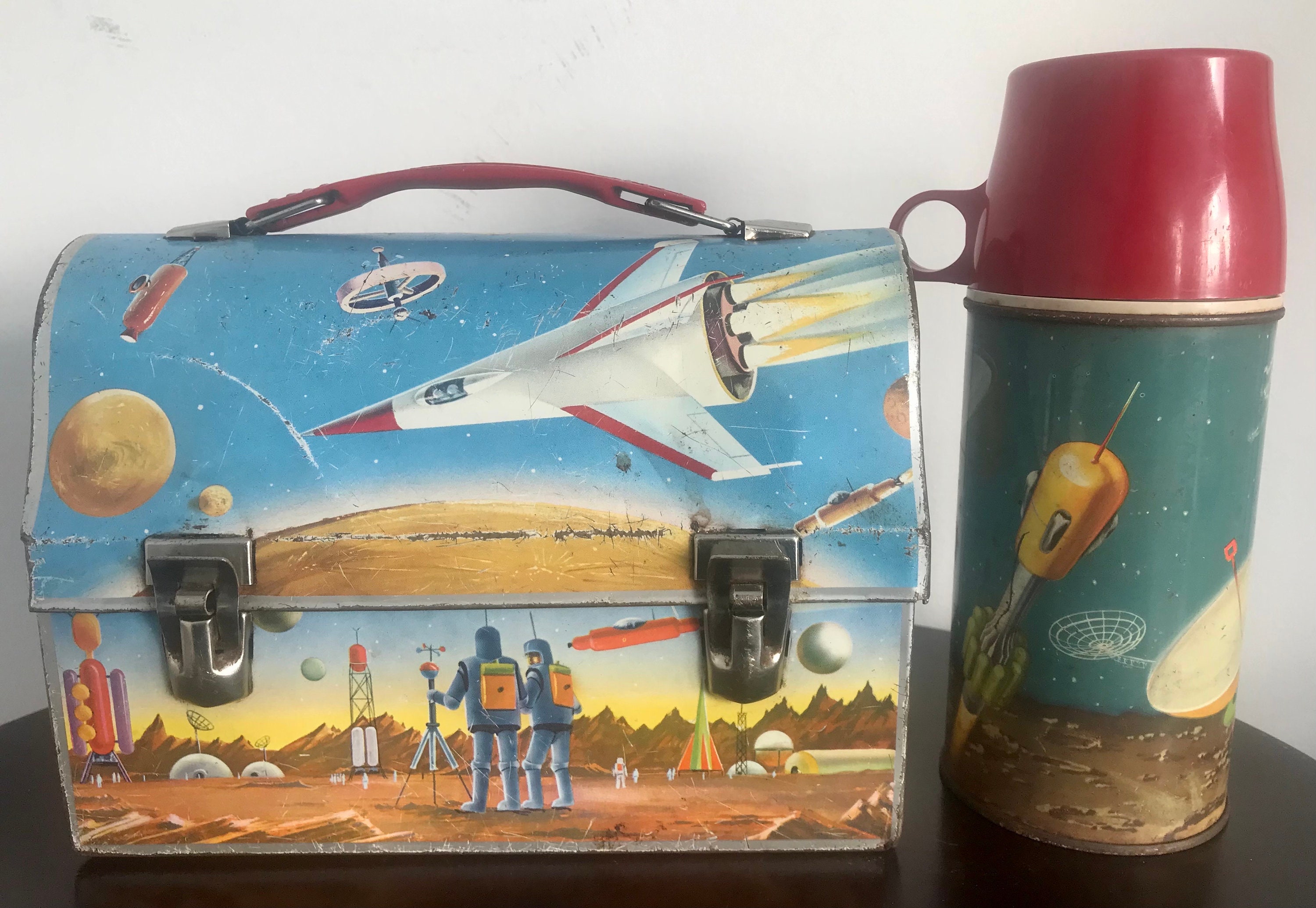Rare Vintage 1960 Lunch Box Kit With Thermos! Space Rare Vintage 1960 Lunch Box Kit With Thermos! Space