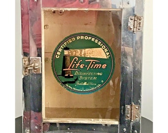 Vintage Antique Barbershop Cabinet Apothecary Antiseptic Sterilizer Wood and Glass Cabinet Circa 1930