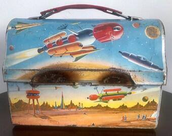 Rare Vintage 1960 Lunch Box Kit With Thermos! Space Rare Vintage 1960 Lunch Box Kit With Thermos! Space