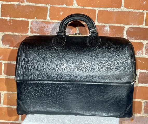 M.C. Lilley & Co Primitive Black Leather Doctors Dr. Bag, Antique Satchel,  Ohio