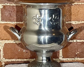 Silver Plate or Aluminum Ice Bucket Champagne Cooler Fleur De Lis Pattern NOLA