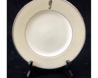 Waterford China Platinum Seahorse Ivory 8&quot; Salad Dinner Plate Cream Rim Retired