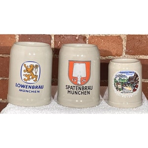 3 Vintage German Beer Stein Lowenbrau Spatenbrau Munich Collectible Breweriana