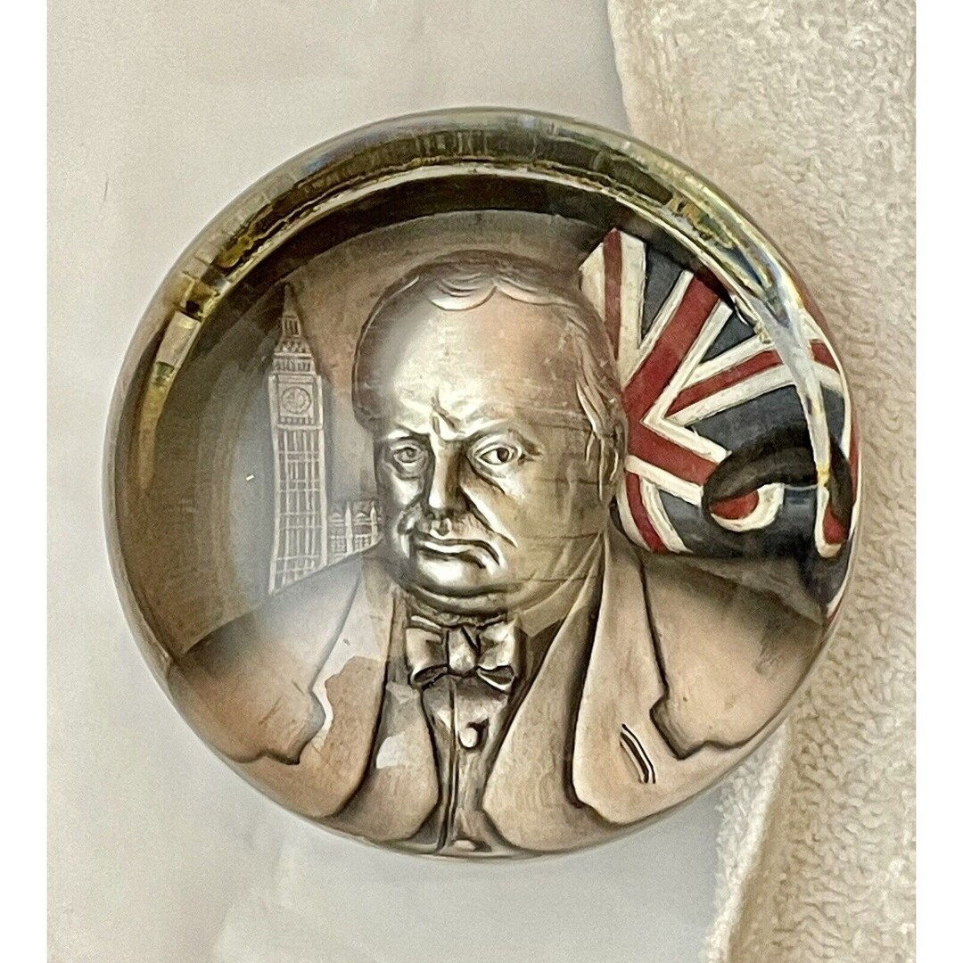 Vintage British Sir Winston Churchill Paperweight G. Poillerat France