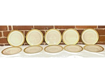 7&quot; Dessert Pie Plate Ivory & Gold Encrusted Rim Syracuse Bracelet Pattern
