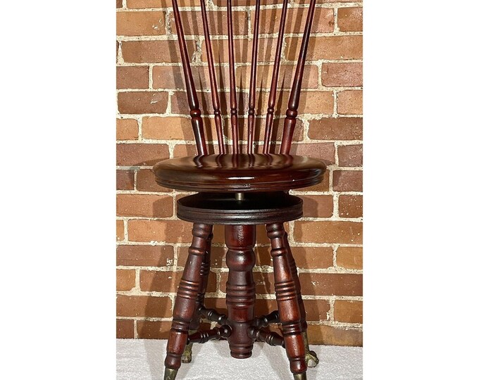 Antique Piano Stool Adjustable High Back Oak Glass Ball Eagle Claw Feet