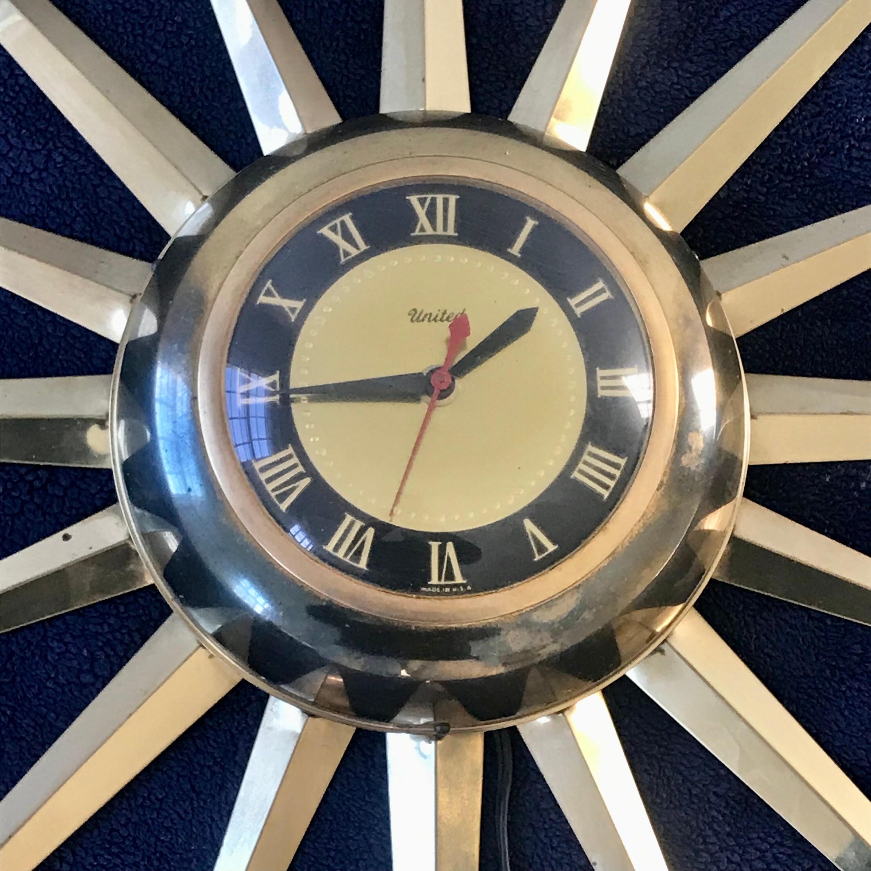 Vintage Mid Century Modern Atomic Wall Clock 25 Genuine Sunburst United