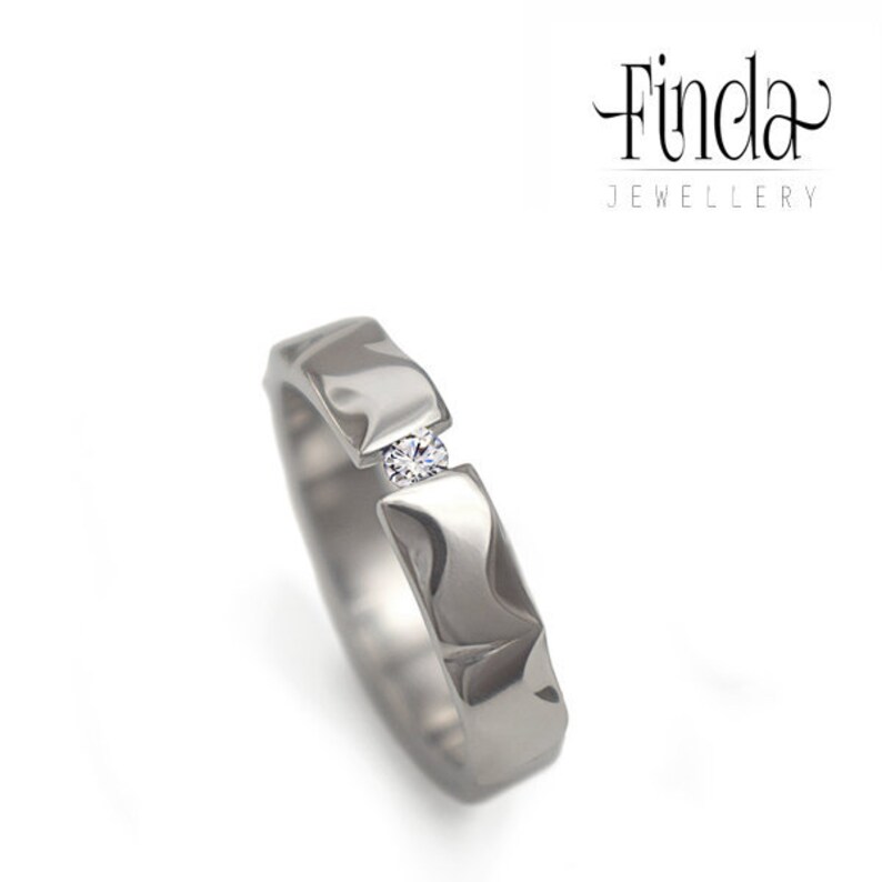 Wedding Band Wedding Ring Stainless Steel Ring with White Cubic Zirconia Mandala Strong Glossy Ring
