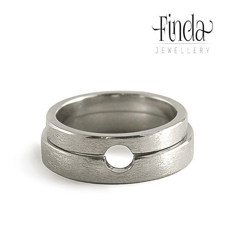 Stainless Steel Wedding Band Brushed finish Connection Oneness Matching Wedding Ring Set Matching Ring Set for Couples