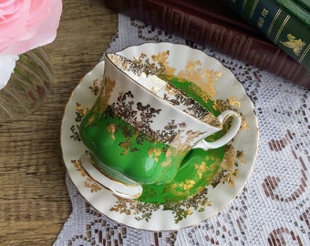 Royal Albert Green and Gold Regal Series Cup and Saucer China Vintage