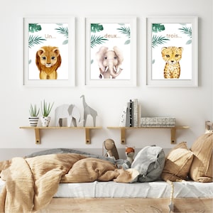 carteles ilustración acuarela animales de la sabana personalizados para niño o bebé