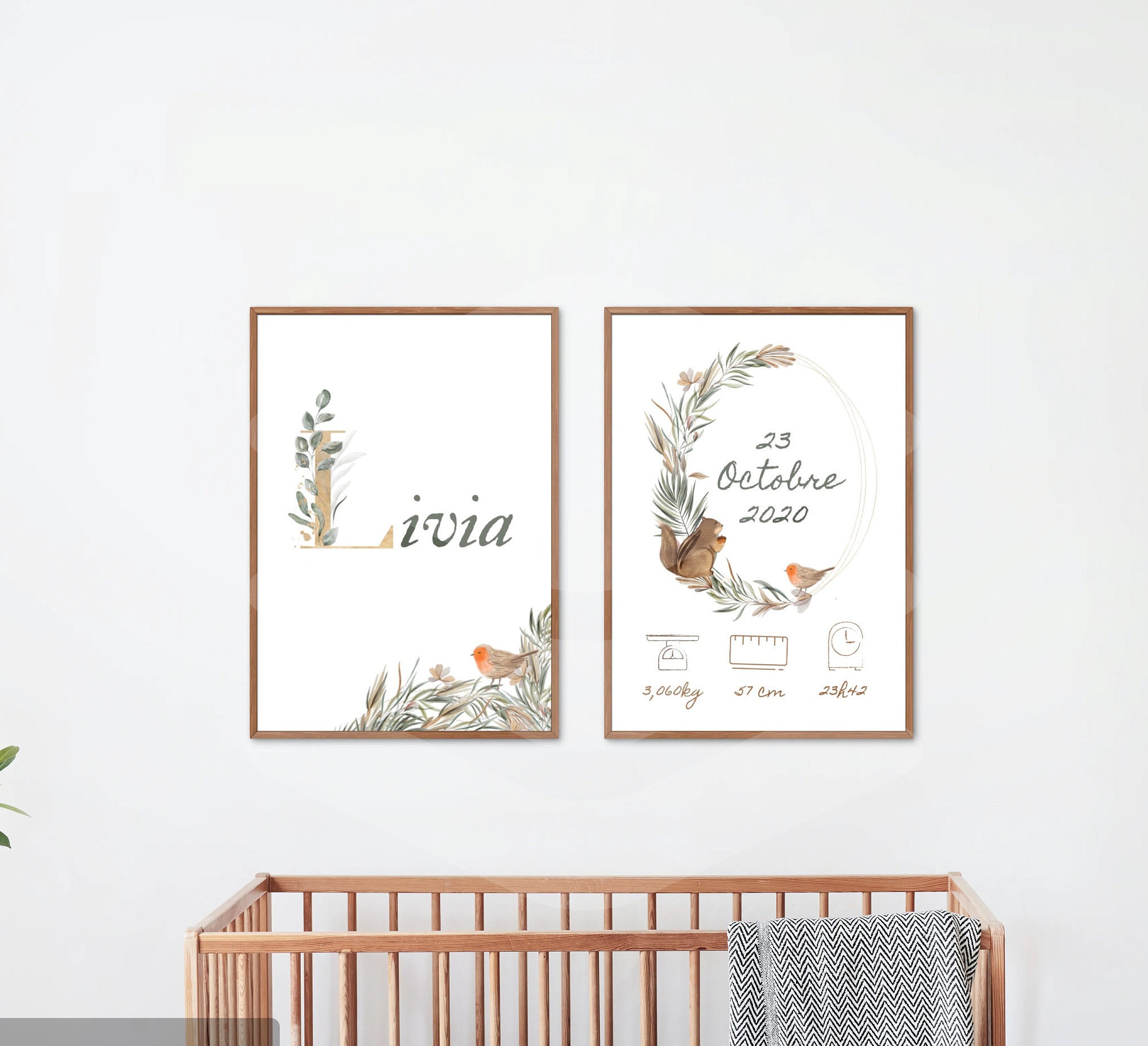 Affiches Naissance Personnalisée - Affiche Décoration Chambre Bébé Les Bébés d'automne