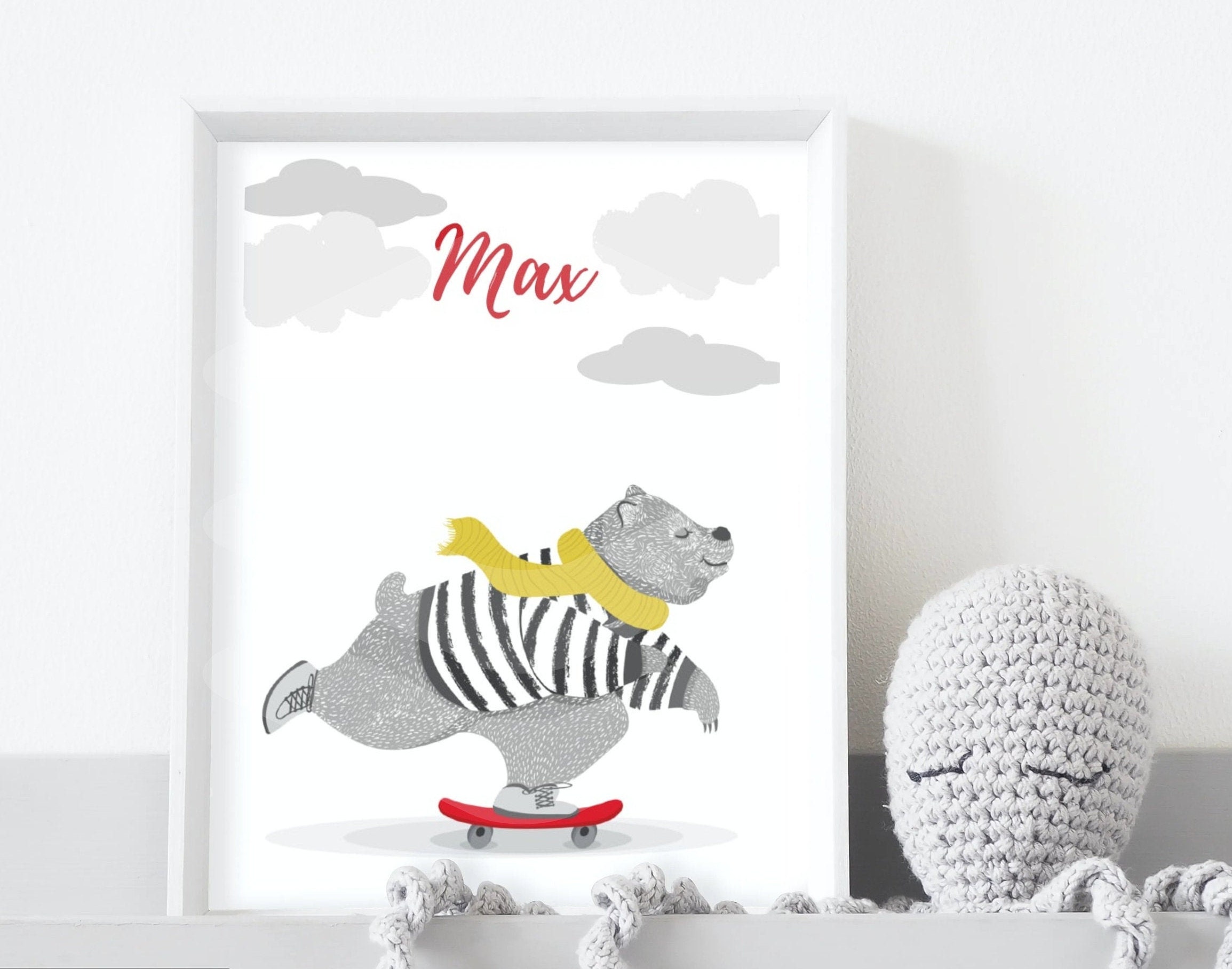Affiche Enfant Personnalisable, Affiche Ours, Garçon Animaux, Prénom