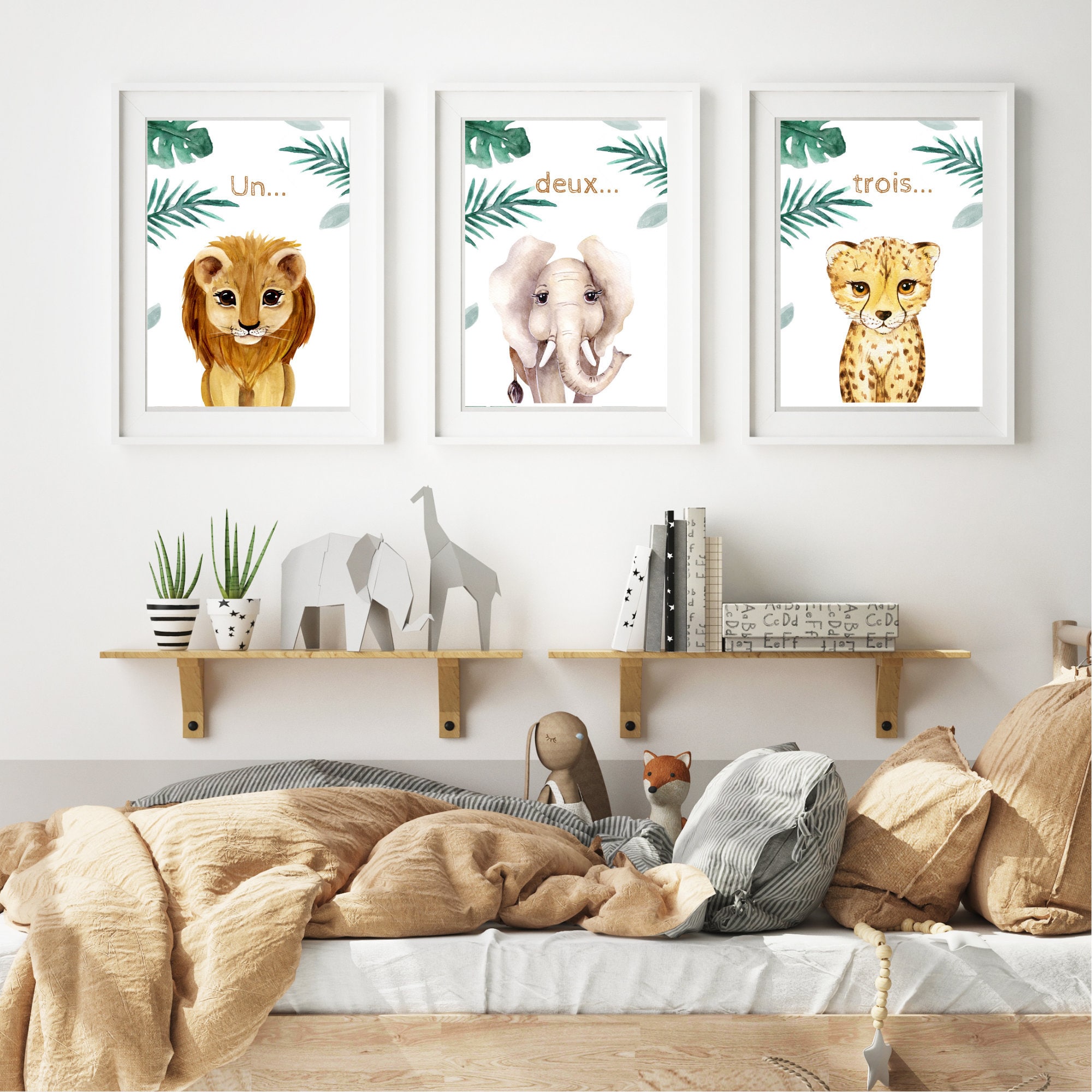 Affiches Illustration Aquarelle Animaux de La Savane Personnalisées Pour Enfant ou Bébé