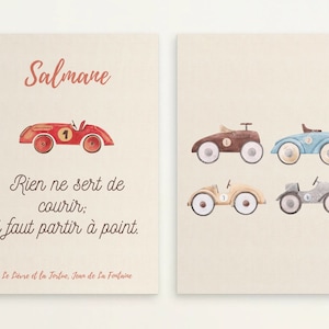 set of posters high quality A4 21*29.7cm baby room boy illustration of vintage cars in watercolor, customizable