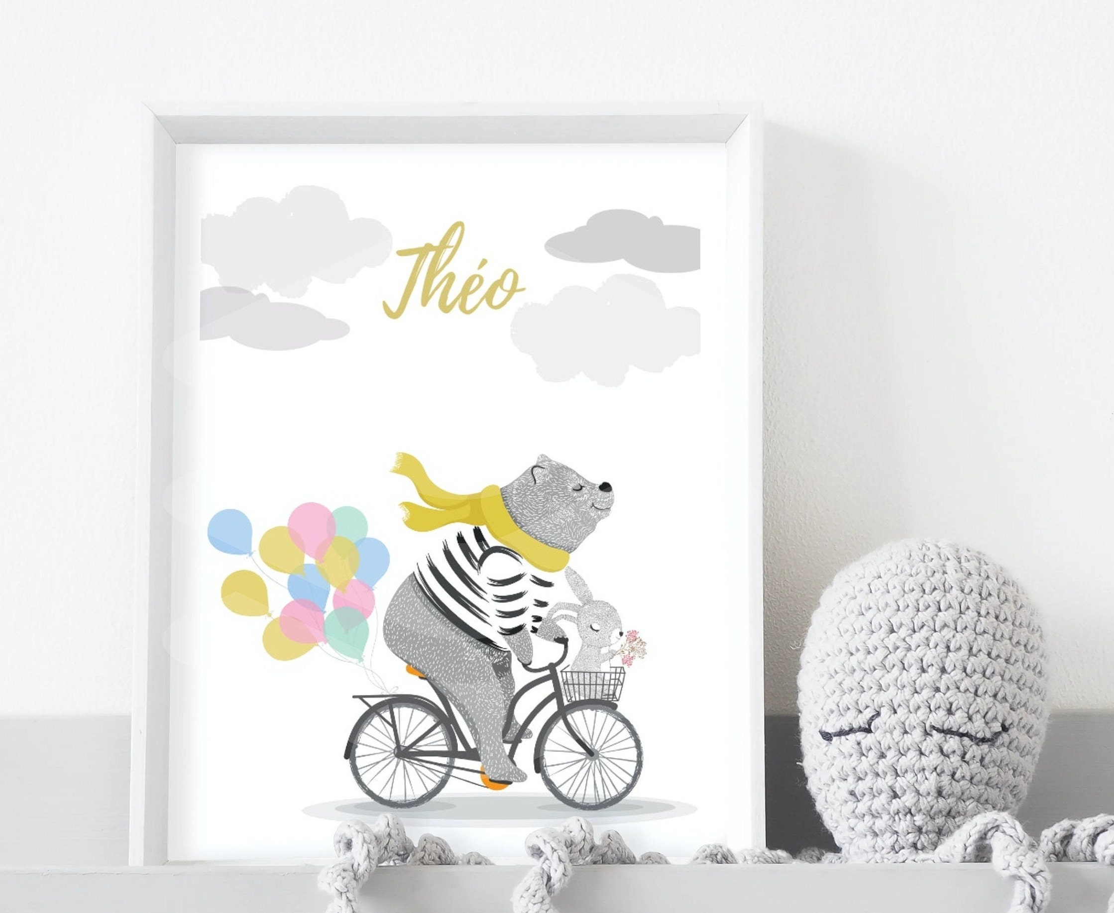 Affiche Enfant Personnalisable, Affiche Ours, Garçon Animaux, Prénom