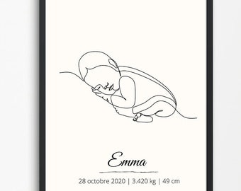 Personalized poster for baby room or birth gift, minimalist