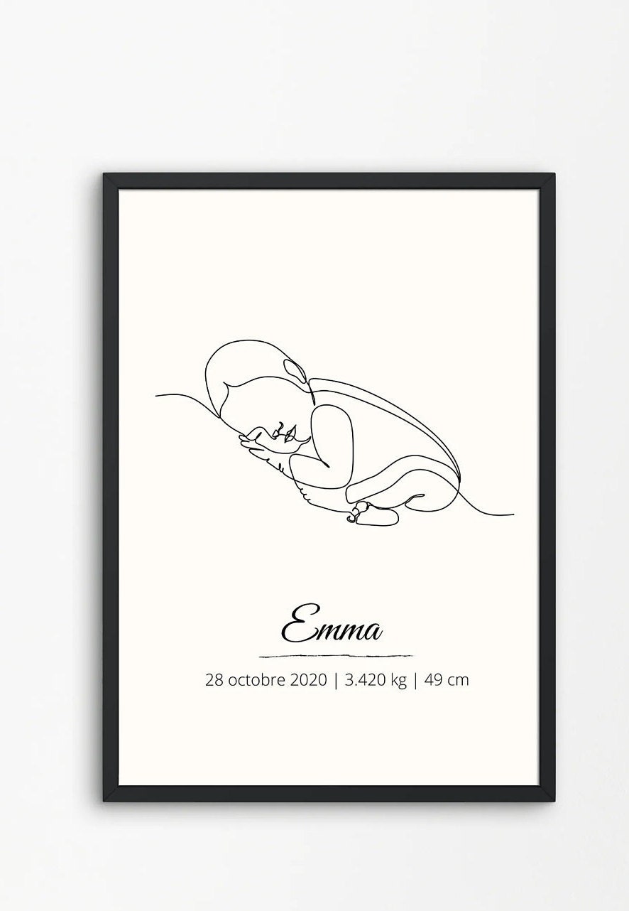 Affiche Personnalisée Pour Chambre Bébé ou Cadeau de Naissance, Minimaliste