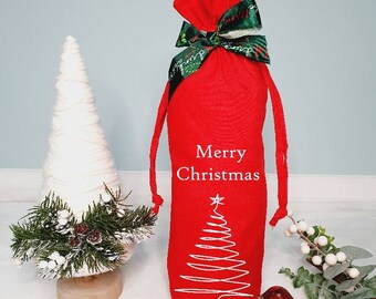 Merry Christmas Wine Bag, Bottle Bag, Gift Bag, Personalised Gift Bag, Personalised Bottle Bag, Christmas Bottle Gift, Christmas Wine