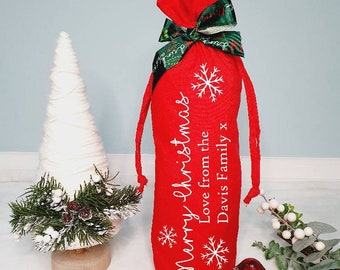 Merry Christmas Bottle Wine Bag, Bottle Bag, Gift Bag, Personalised Gift Bag, Personalised Bottle Bag, Christmas Bottle Gift, Christmas Wine