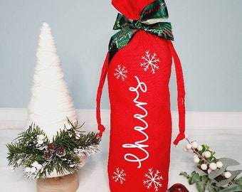 Cheers Christmas Wine Bag, Bottle Bag, Gift Bag, Personalised Gift Bag, Personalised Bottle Bag, Christmas Bottle Gift, Christmas Wine