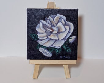 White rose mini painting - mini painting – distance gifting – Valentine’s Day – Mother’s Day – Birthday present