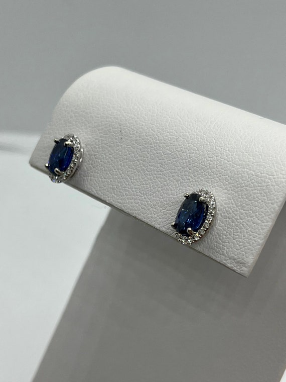 Estate 14K white gold Sapphire and Diamond earrin… - image 7