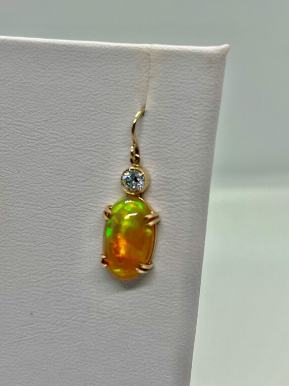 Estate 14K Yellow Gold Opal and Diamond Drop Earr… - image 3