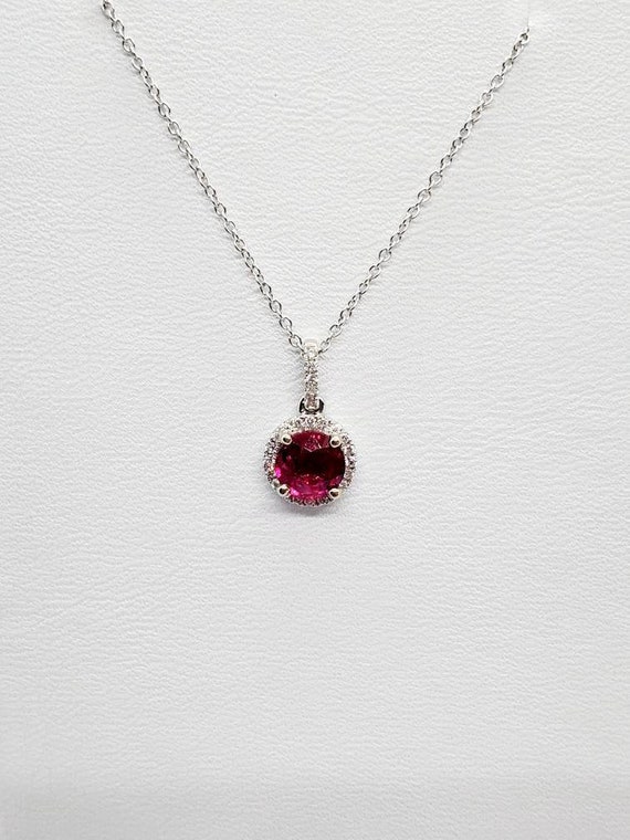 Estate 14KW Ruby and Diamond Pendant on a 16 inch 