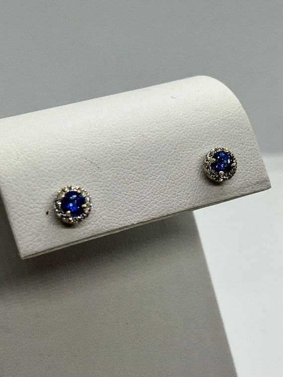 Estate 14K White Gold Sapphire and Diamond earrin… - image 1