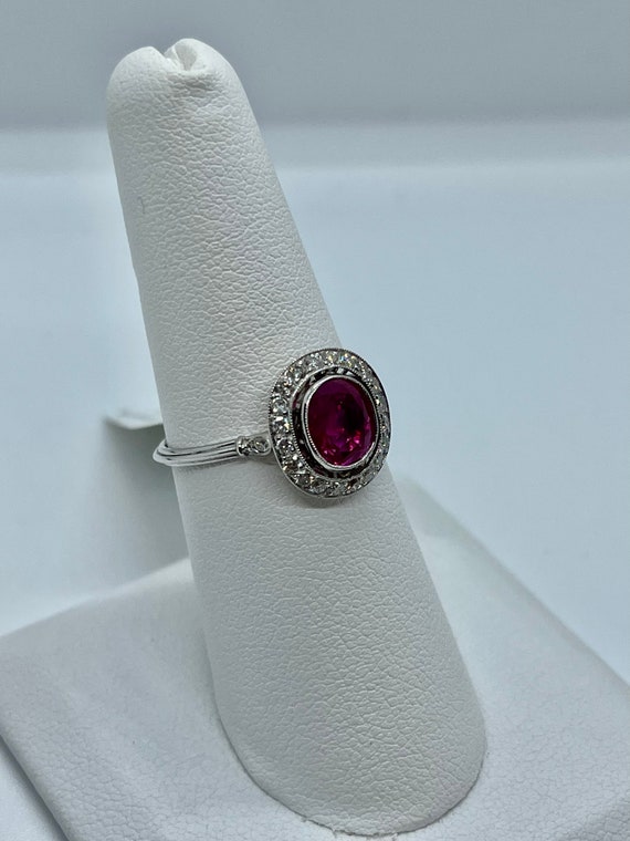 Estate Platinum Burmese Ruby and Diamond Ring - s… - image 5