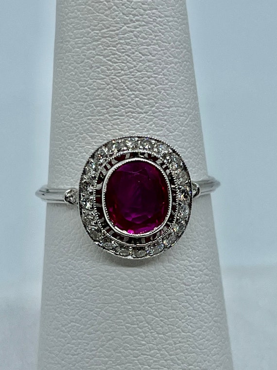 Estate Platinum Burmese Ruby and Diamond Ring - si