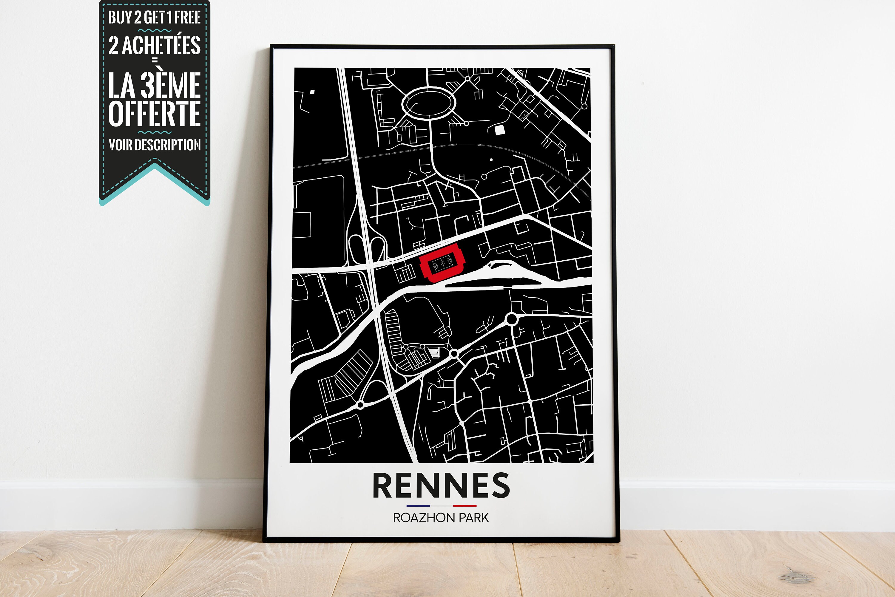 Affiche Décorative - Plan de Ville Rennes Roazhon Park