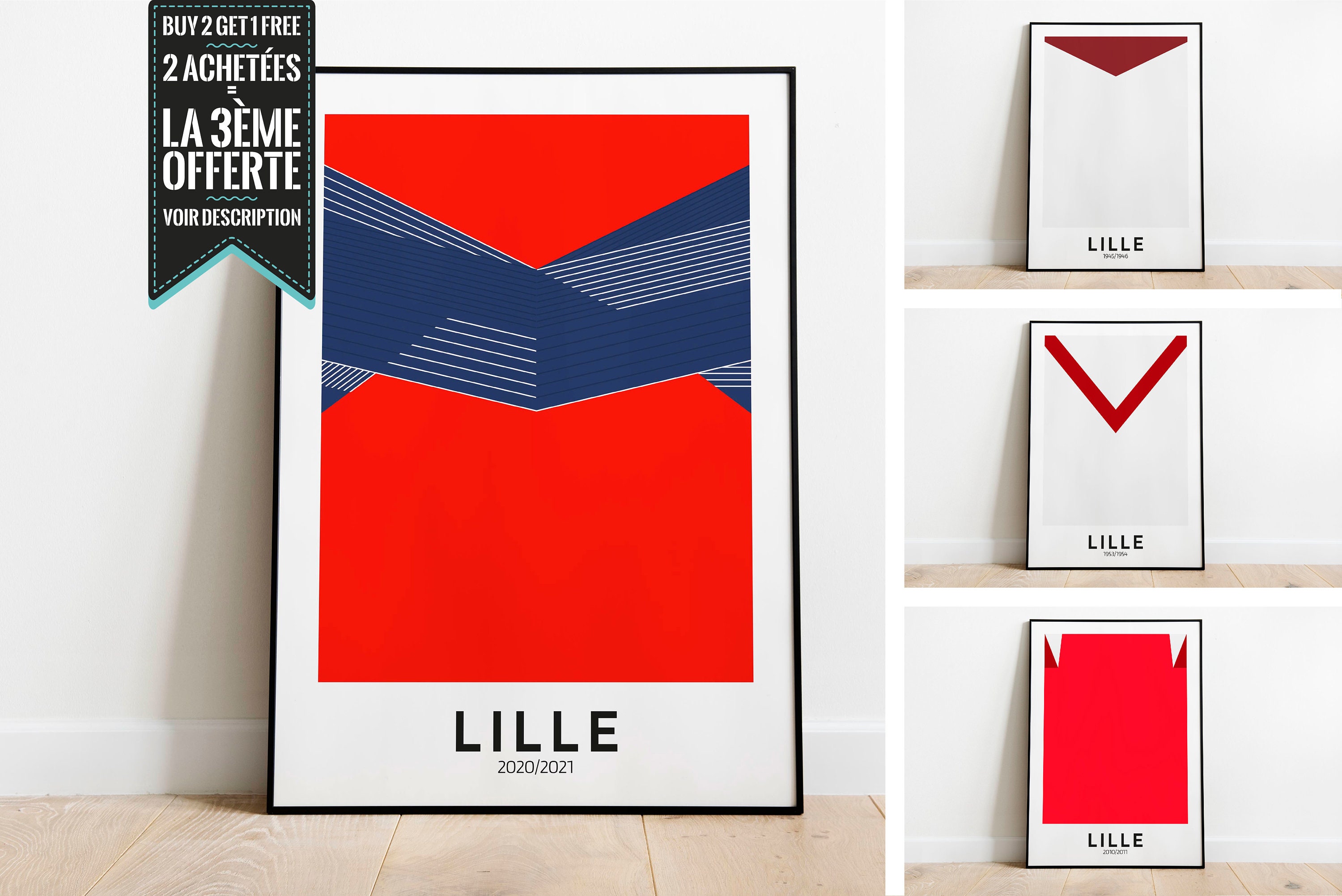 Affiche Décorative - Maillots Minimalistes Lille Losc Champions de France