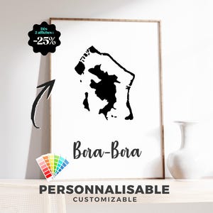 Bora-Bora-Kartenposter – Minimalistische Illustration für elegante Wanddekoration