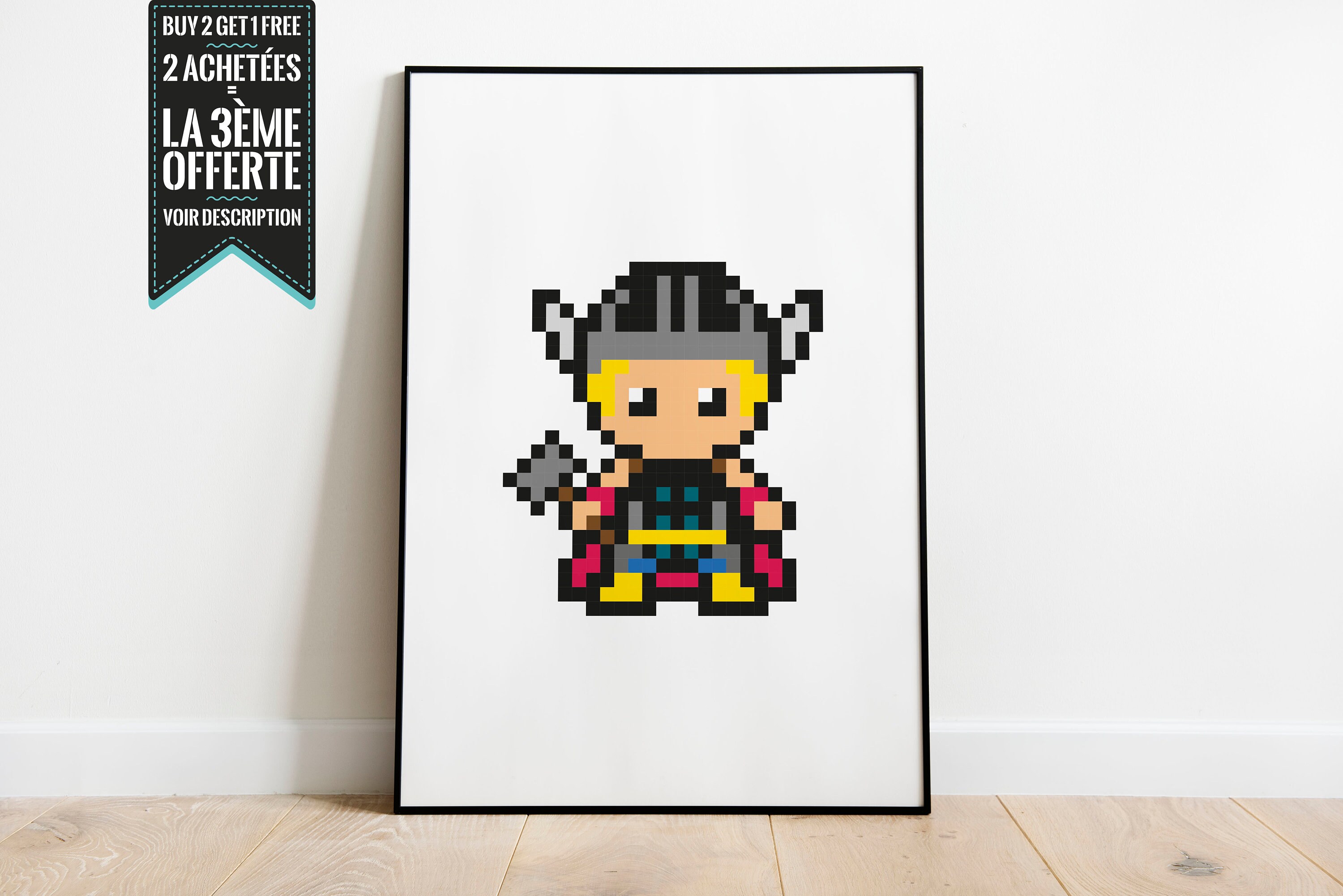 Affiche Décorative/Poster Thor Super Héro Pixel Art