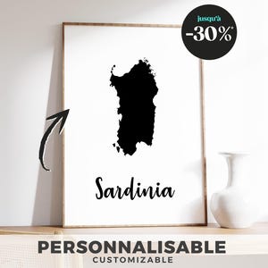 Affiche Carte de la Sardaigne – Illustration Minimaliste – Décoration Murale Voyage – Poster Île d’Italie
