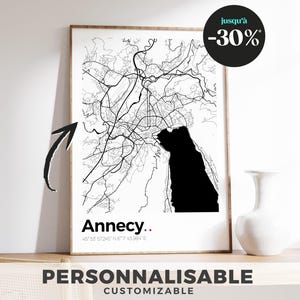 Affiche ANNECY Plan de ville - Possibilité de la personnaliser avec la ville de votre choix ! / Décoration / Coordonnées GPS / Minimaliste