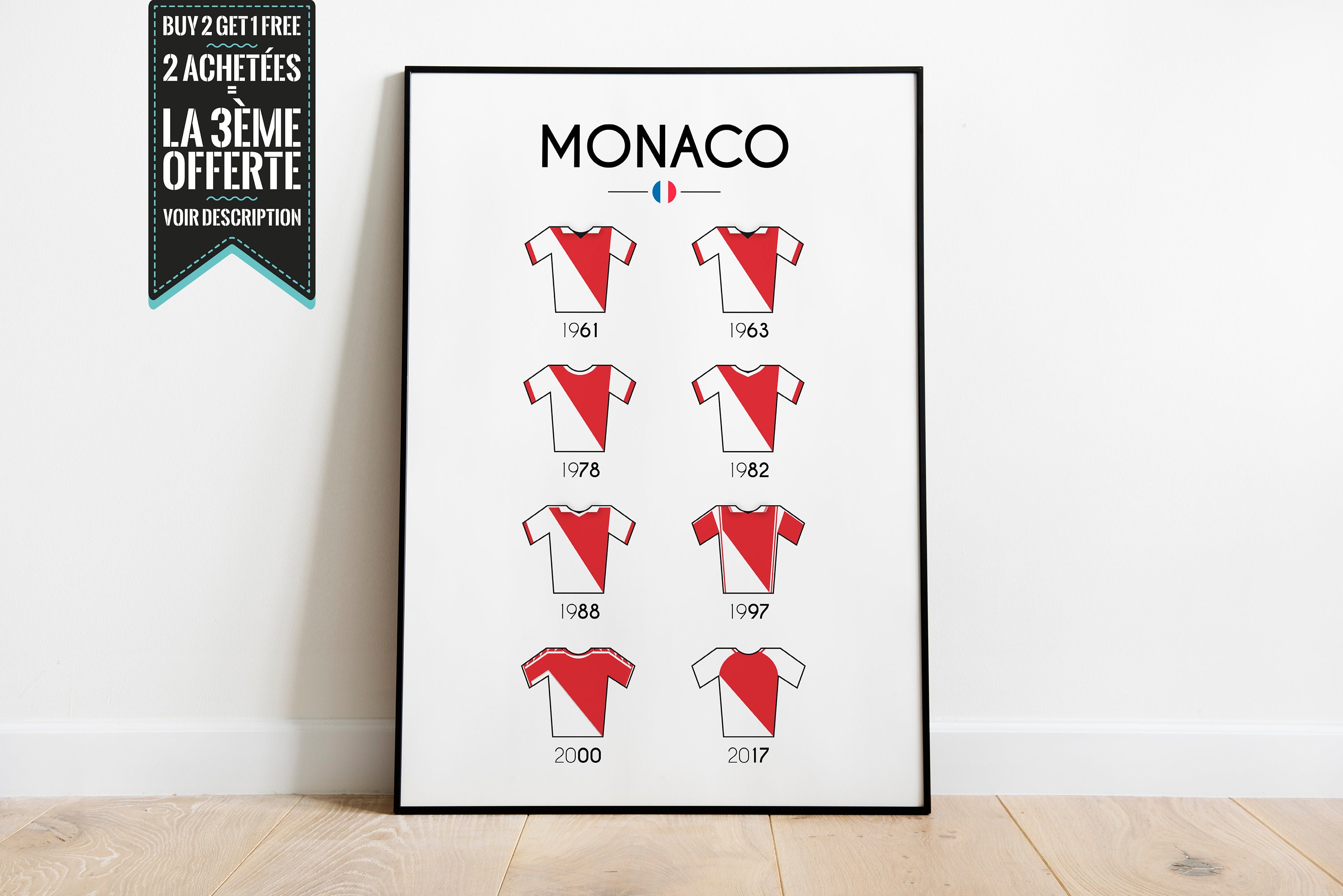 Affiche Décorative - Maillots Des Titres de Champions France Football L'as Monaco