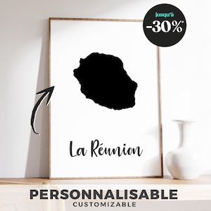Affiche Carte Île de la Réunion - Illustration minimaliste et moderne, décoration murale voyage et aventure
