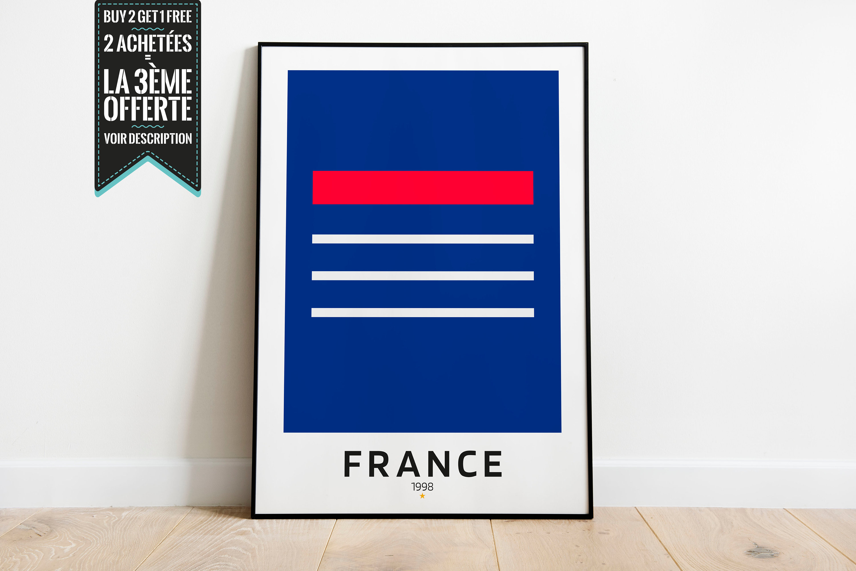 Affiche Décorative - Maillot Minimaliste Football France Coupe Du Monde 1998
