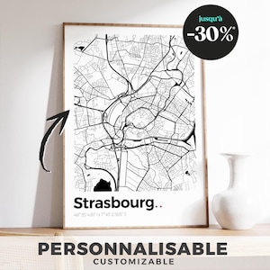 Poster mappa di Strasburgo – Illustrazione dettagliata del centro città e dei suoi quartieri emblematici – Decorazione murale mappa della città