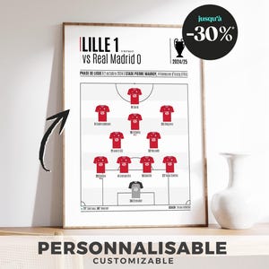 Match sheet poster – Lille victory in the 2024 Champions League against Real Madrid, personalized souvenir football poster