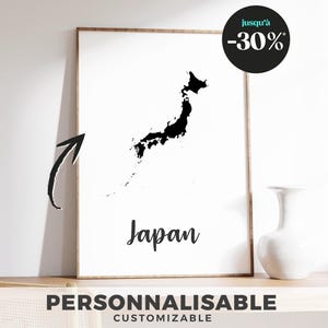 Affiche Carte du Japon - Illustration Minimaliste et Design Moderne, Poster Géographique Déco Murale, Idée Cadeau Voyageur