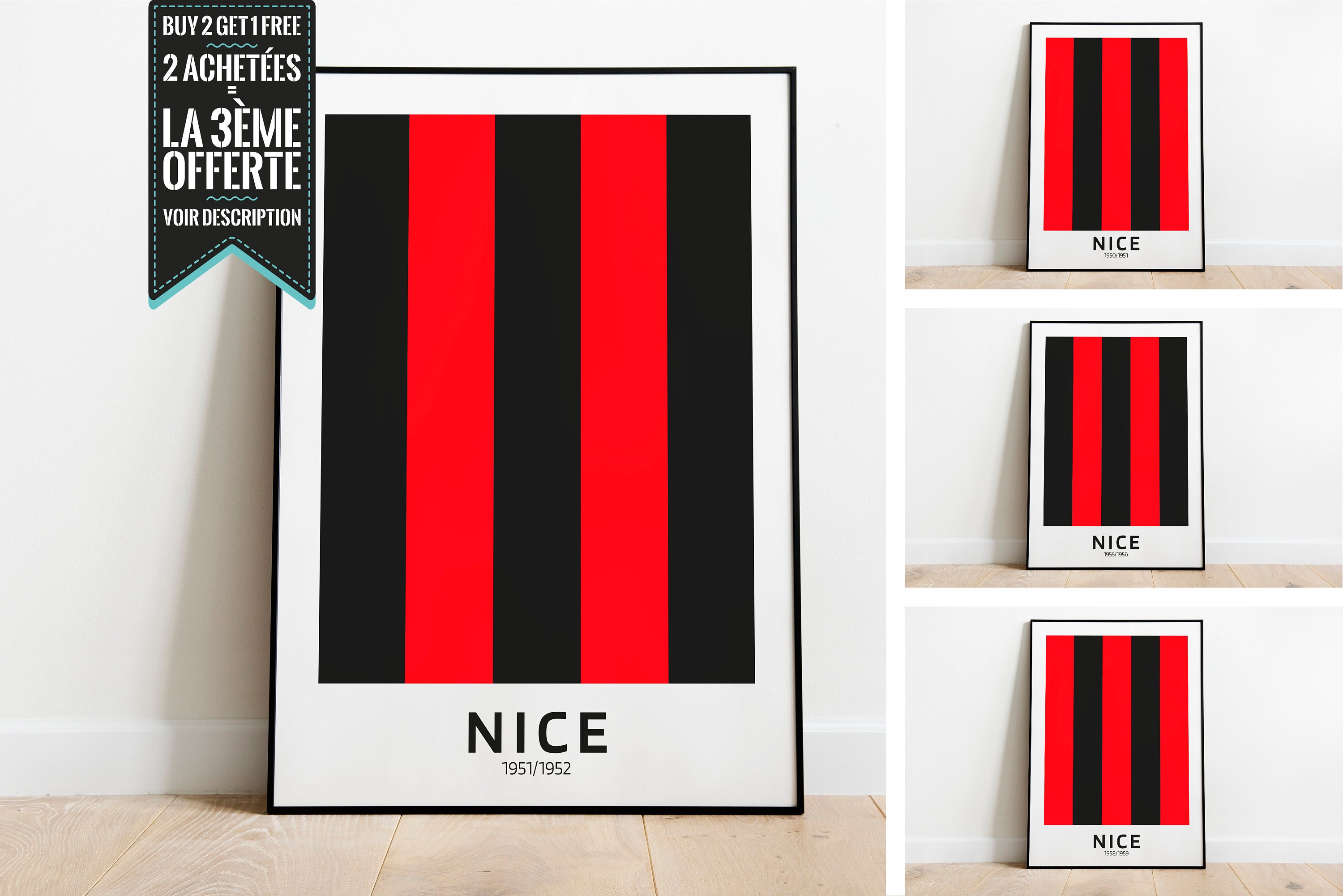 Affiche Décorative - Maillot Minimaliste Ogc Nice Champions de France Ligue 1