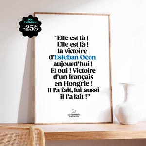 Plakat Estebana Ocona F1 – kultowy komentarz Juliena Fébreau, zwycięstwo na Węgrzech w 2021 roku z Alpine