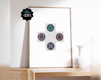 PlayStation 1 Poster – Minimalist Retro Gaming Controller Poster, Video Game Wall Decor