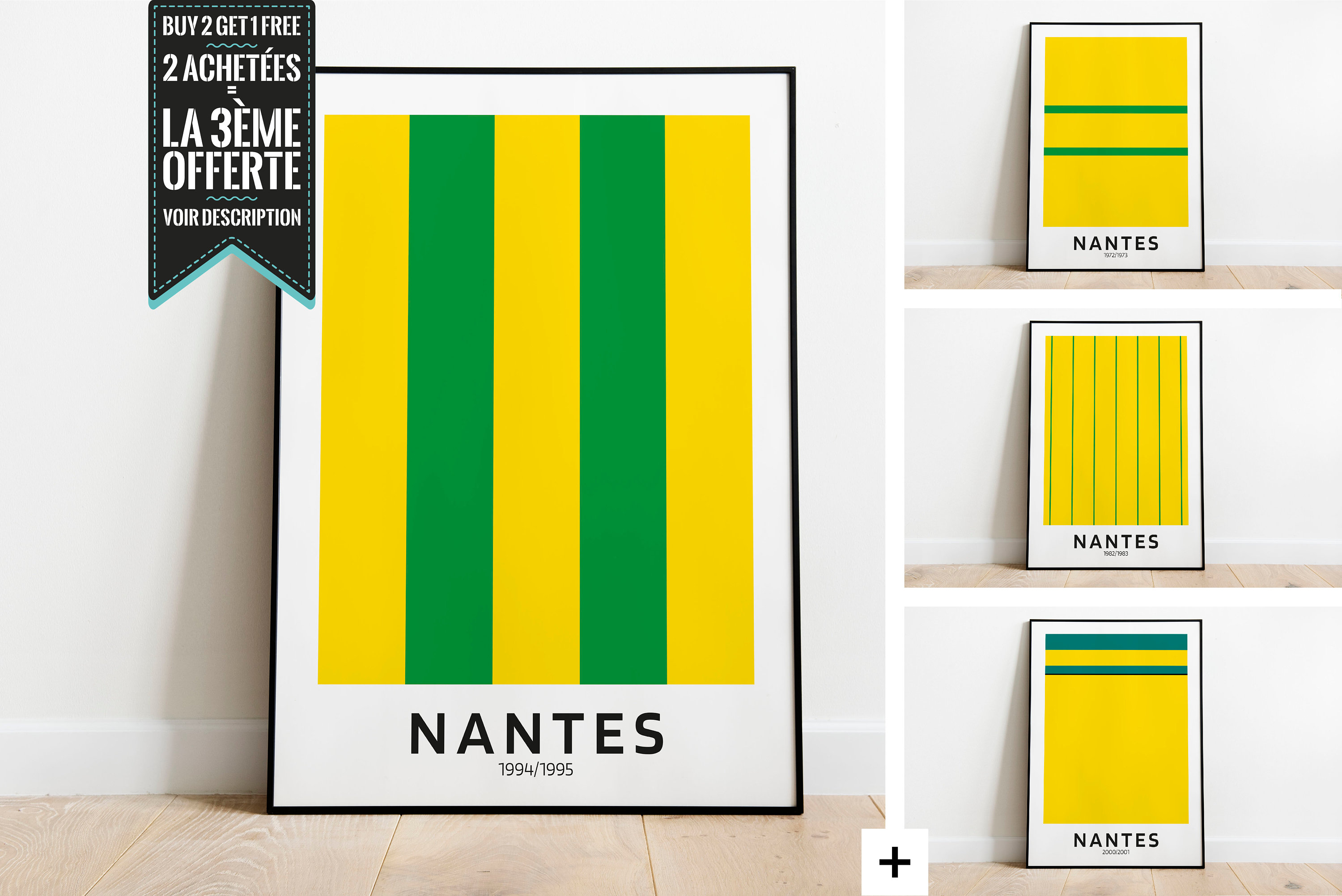 Affiche Décorative - Maillots Minimalistes Fc Nantes Champions de France